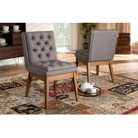 Baxton Studio BBT5391-Grey/Walnut-DC Makar Modern Transitional Grey Fabric Upholstered and Walnut Brown Finished Wood 2-Piece Dining Chair Set Set